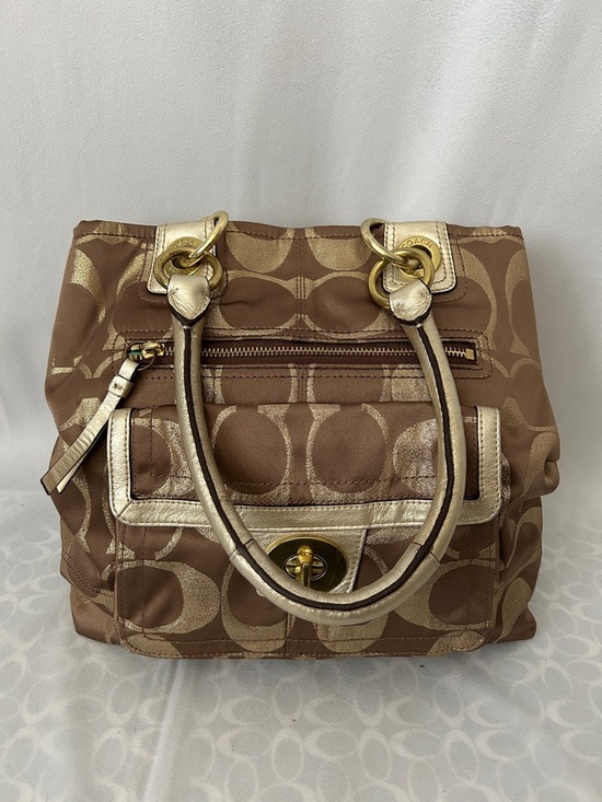Coach Handbags - Coach Hampton Brown/Gold Signature Double Handles Travel Tote Bag Purse 🌺🌺